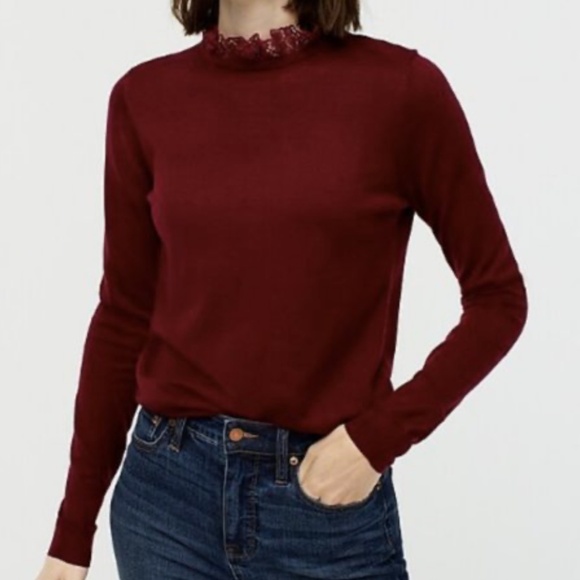 NWT J. Crew Burgundy Tippi Sweater with Lace Collar Detail XL - Picture 1 of 16